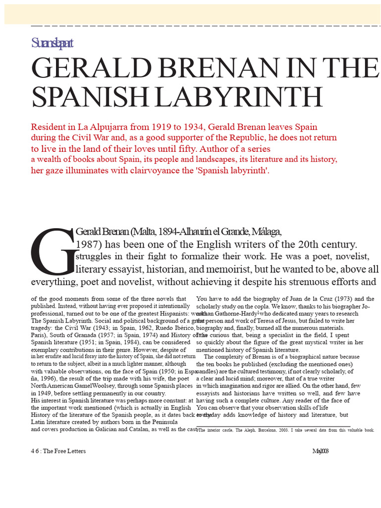 Gerald Brenan in The Spanish Labyrinth | PDF | Spain | Spanish Literature