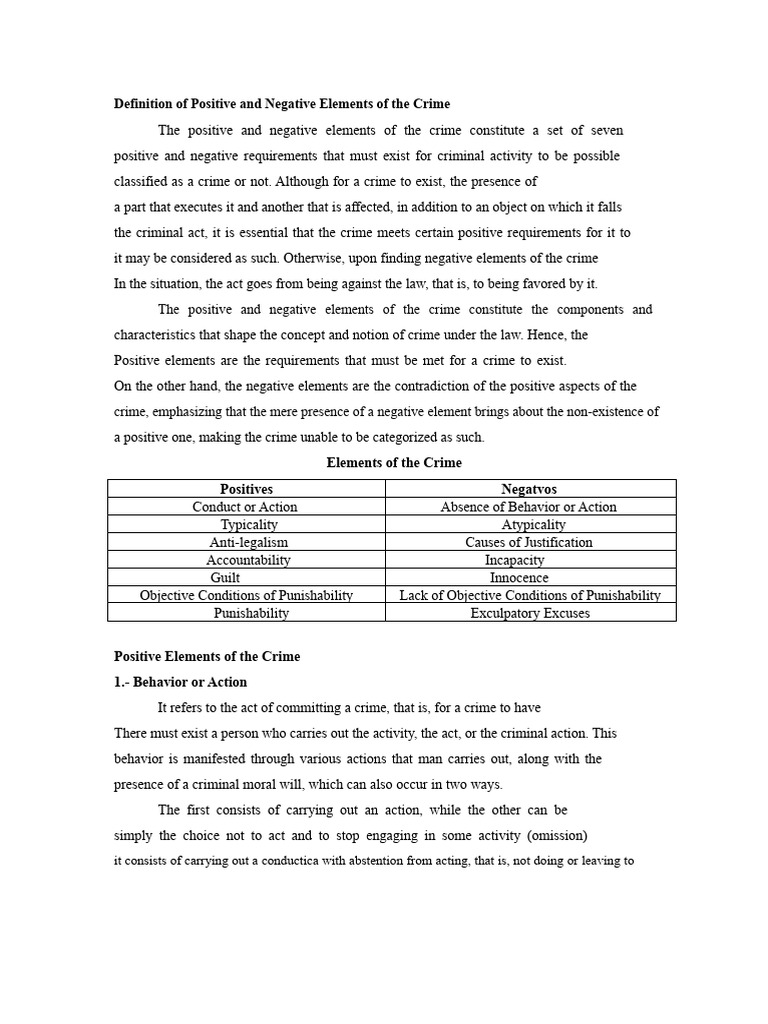 Elements Defining Crime: Positive & Negative | PDF | Crimes | Crime ...