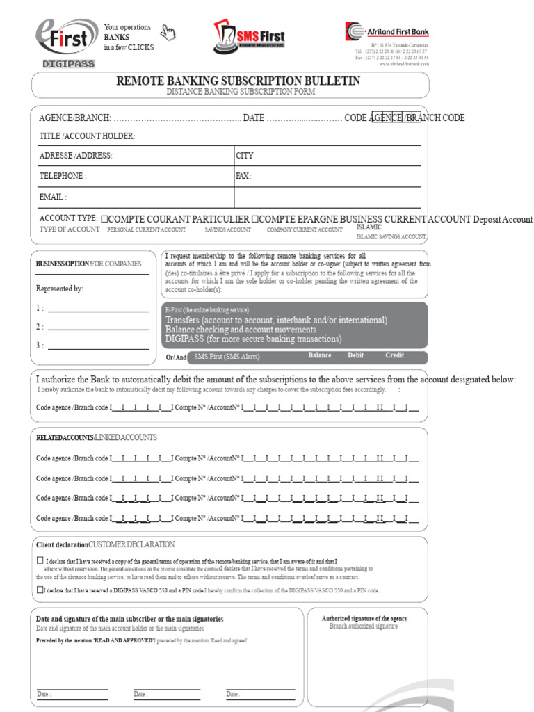 E-First-SMS Subscription Form First | PDF | Transaction Account | Banks