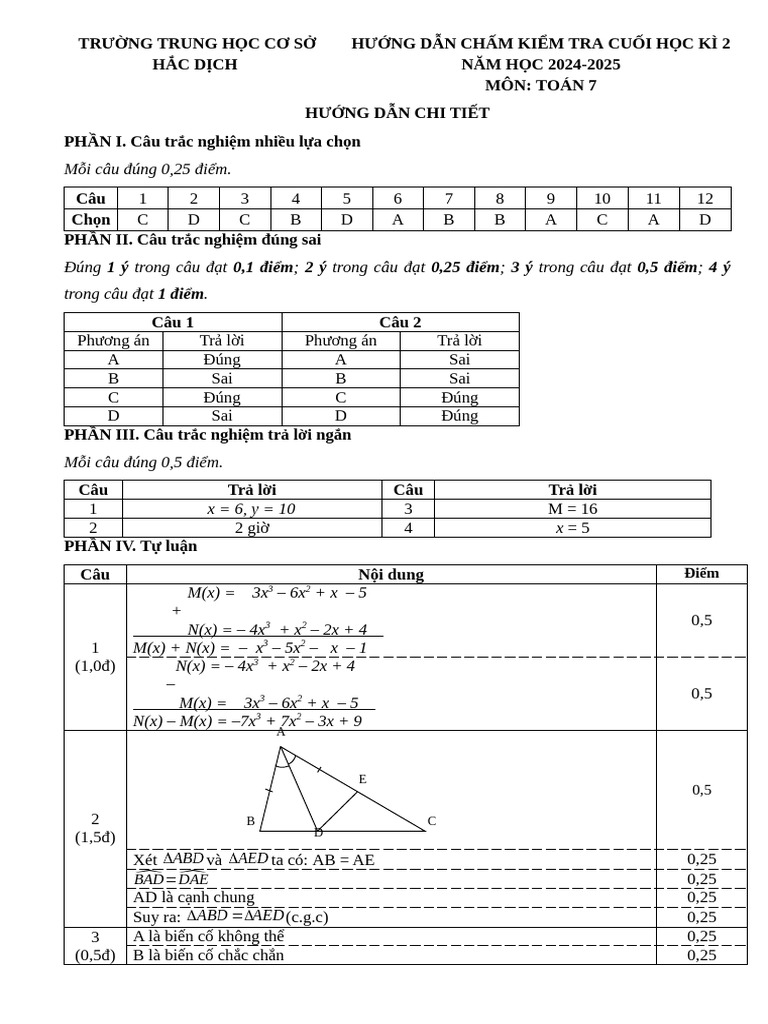De Goc Kiem Tra Cuoi Ki 2 Toan 7 - HDC | PDF