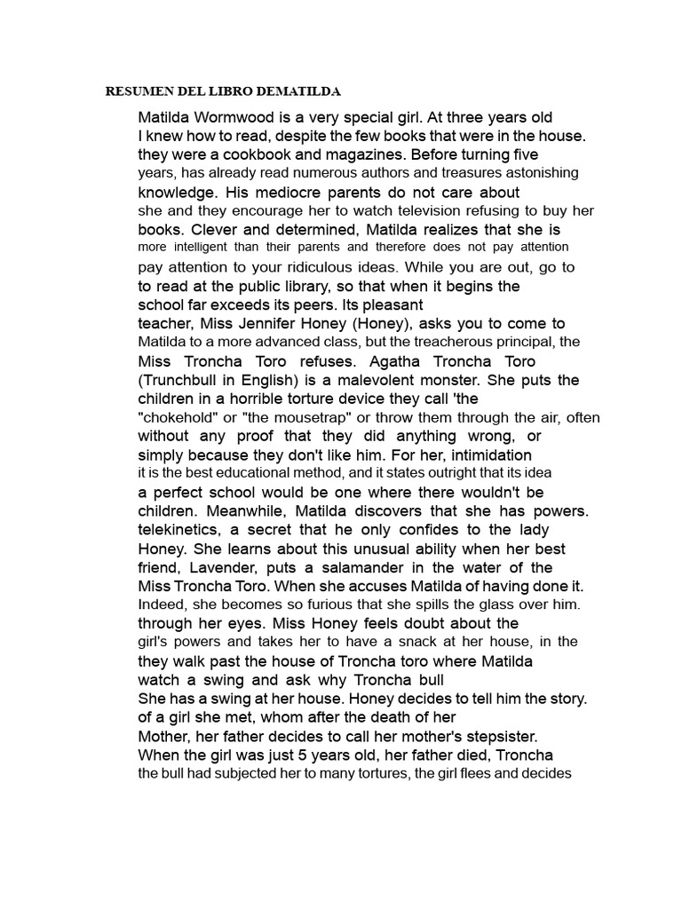 Summary of The Book Matilda | PDF