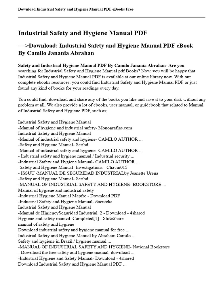 Free Industrial Safety Manual PDF Download | PDF