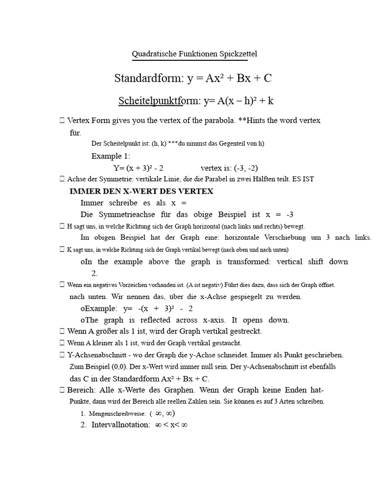 Quadratische Formeln Spickzettel | PDF