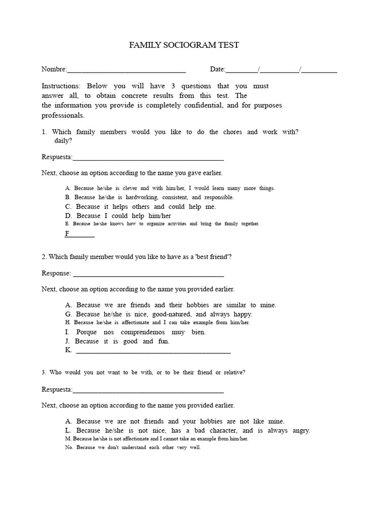 Family Sociogram Test | PDF