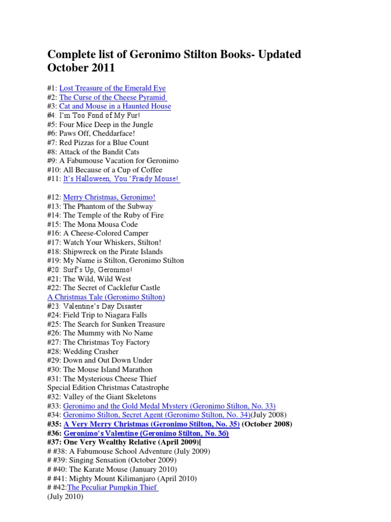 Complete List of Geronimo Stilton Books Mouse Series Of Books