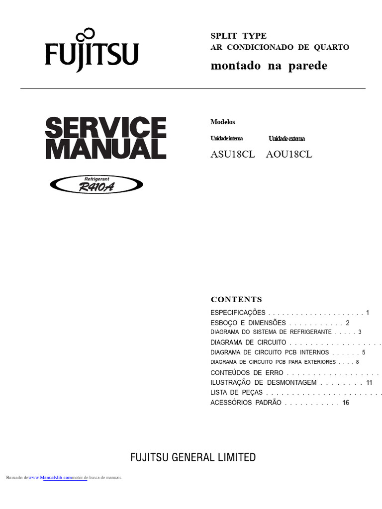 Manual do Ar Condicionado ASU18CL/AOU18CL | PDF | Refrigeração ...