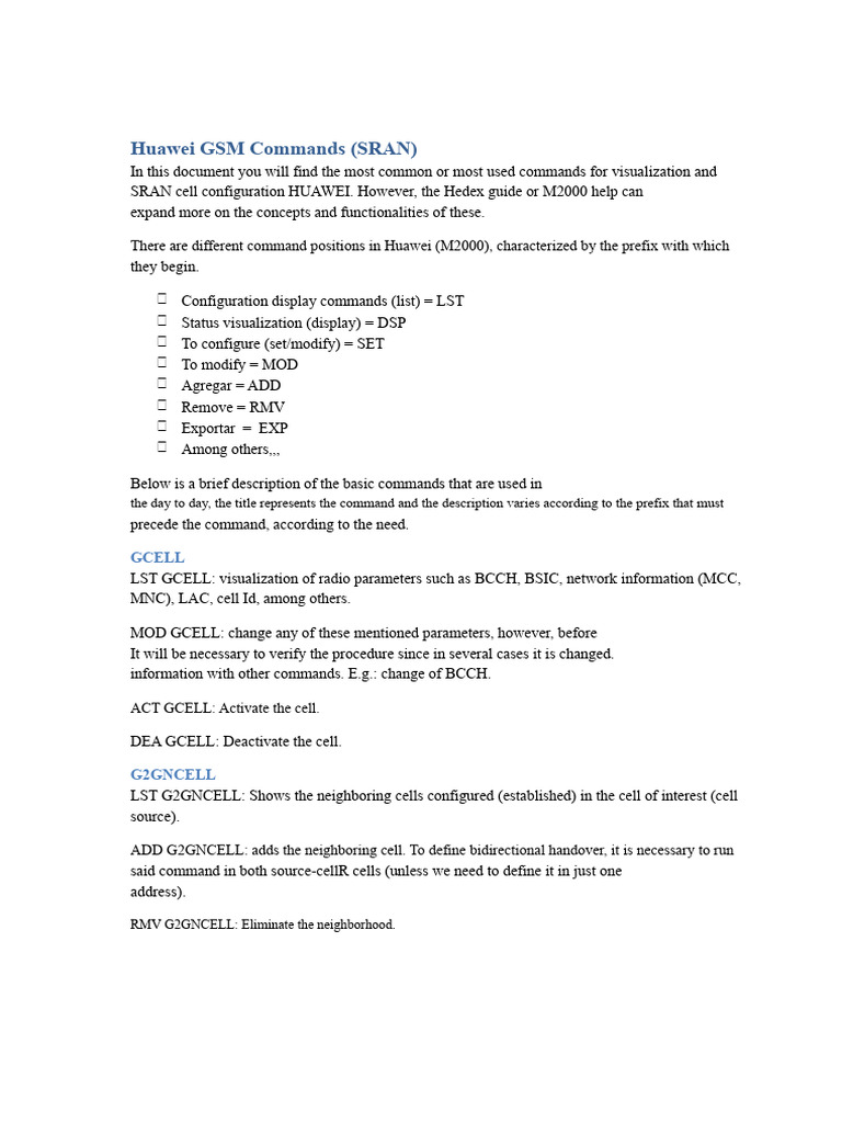 Huawei SRAN GSM Command Guide | PDF | Digital Technology | Electronics
