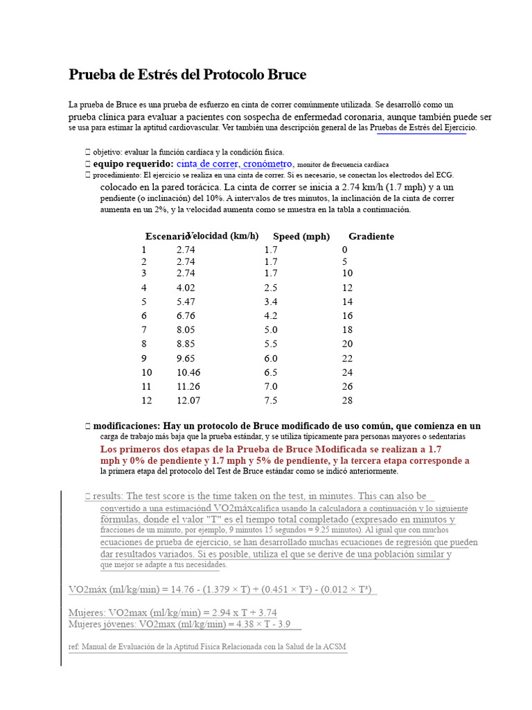 Prueba de Estrés Protocolo Bruce | PDF | Rueda de andar
