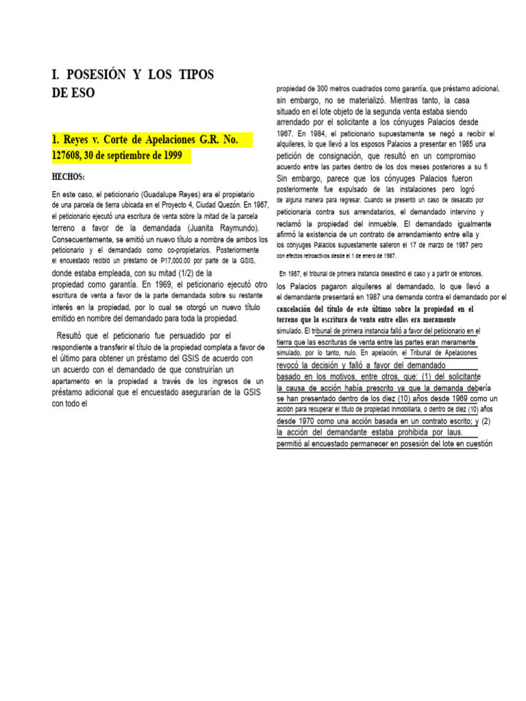 Casos de Posesión | PDF | Posesión (Ley) | Propiedad