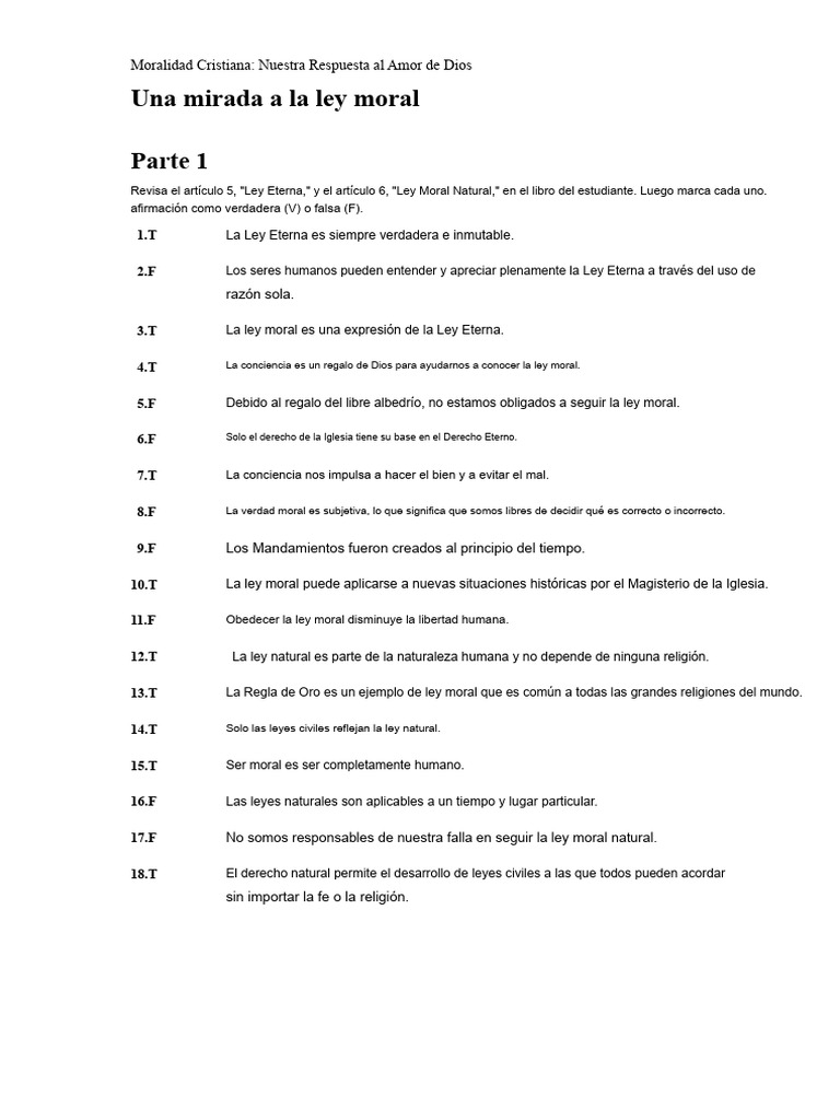 Ley Moral Cristiana y Libre Albedrío | PDF | Moralidad | La Ley natural