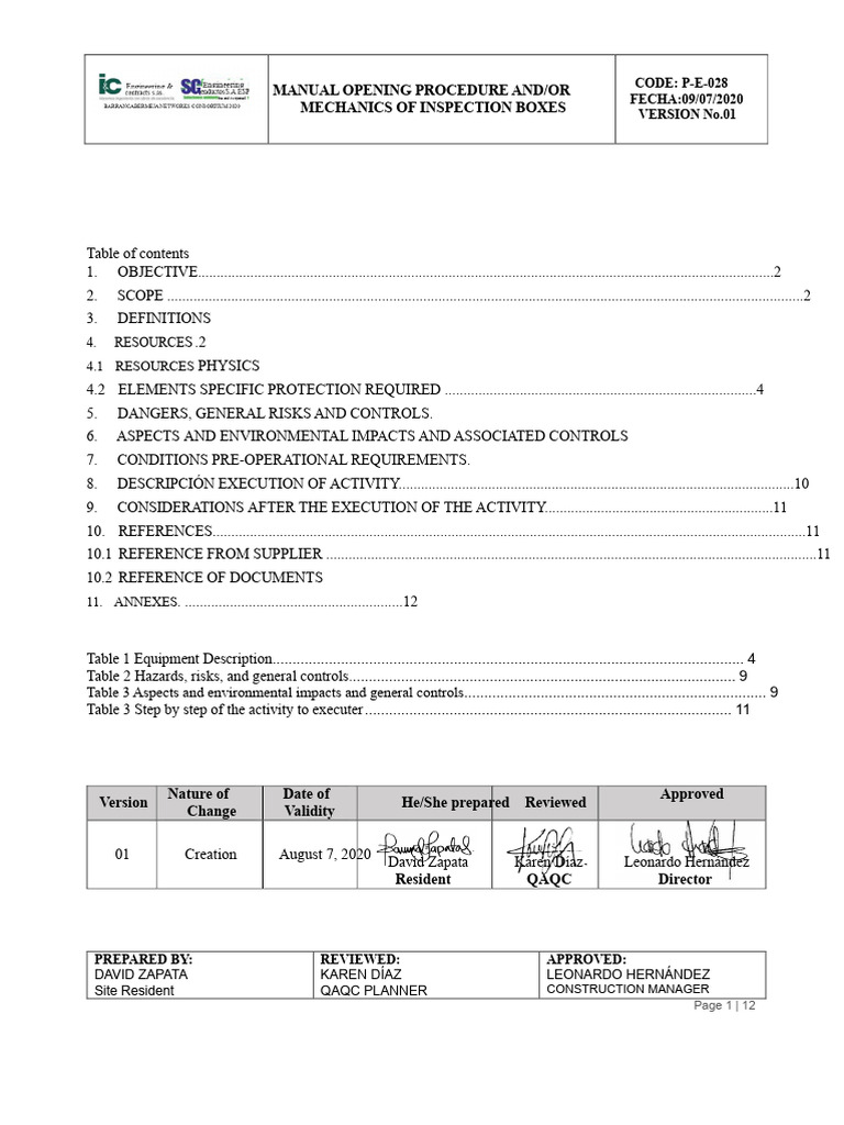 P-E-028 Manual or mechanical opening of inspection boxes | PDF ...