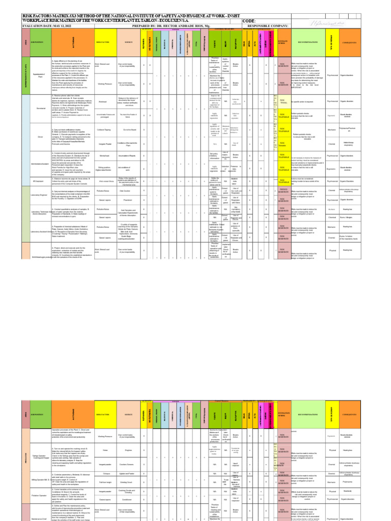 Workplace Risk Factors Matrix - INSHT | PDF | Risk | Nitrate