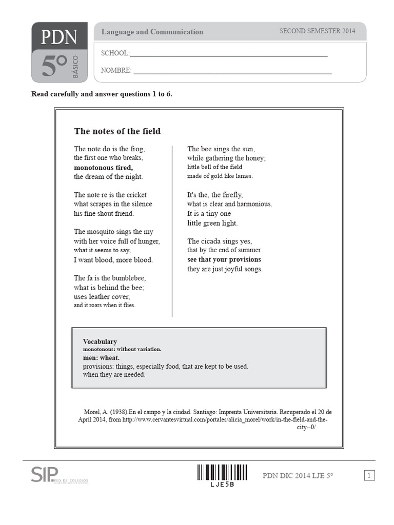 Language and Communication Exam 2014 | PDF