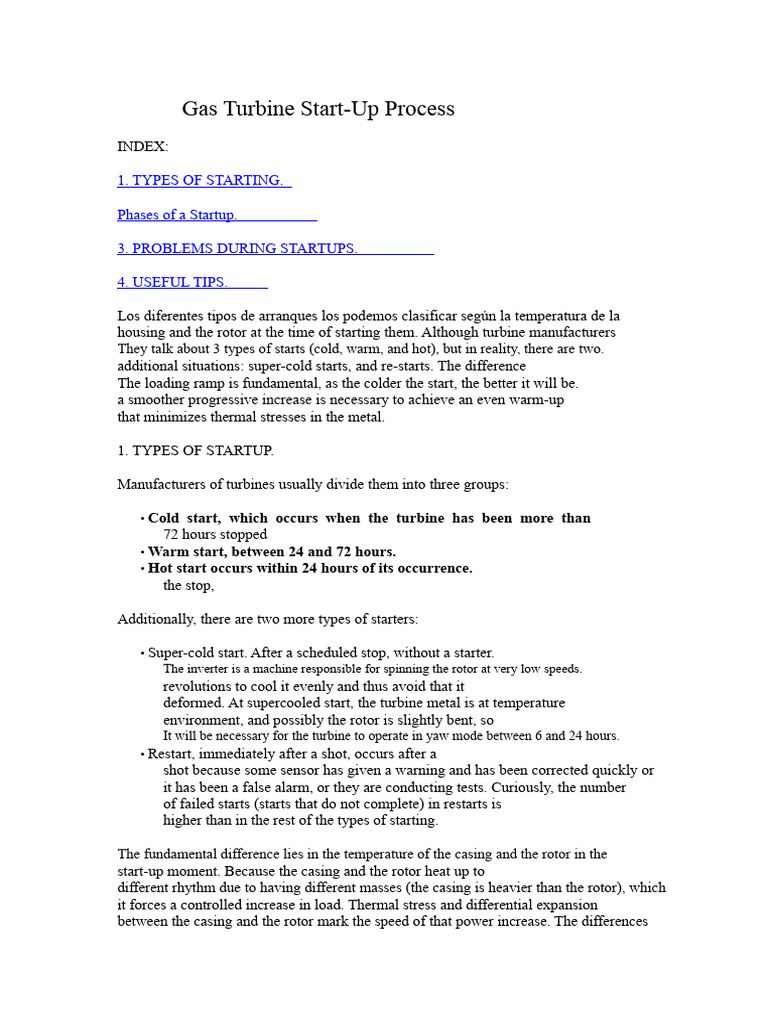 Start-Up Process of A Gas Turbine 2 | PDF | Turbine | Engines