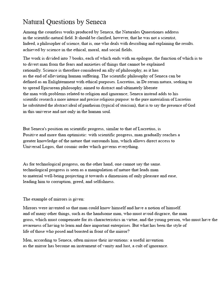 Seneca's Naturales Quaestiones Explained | PDF