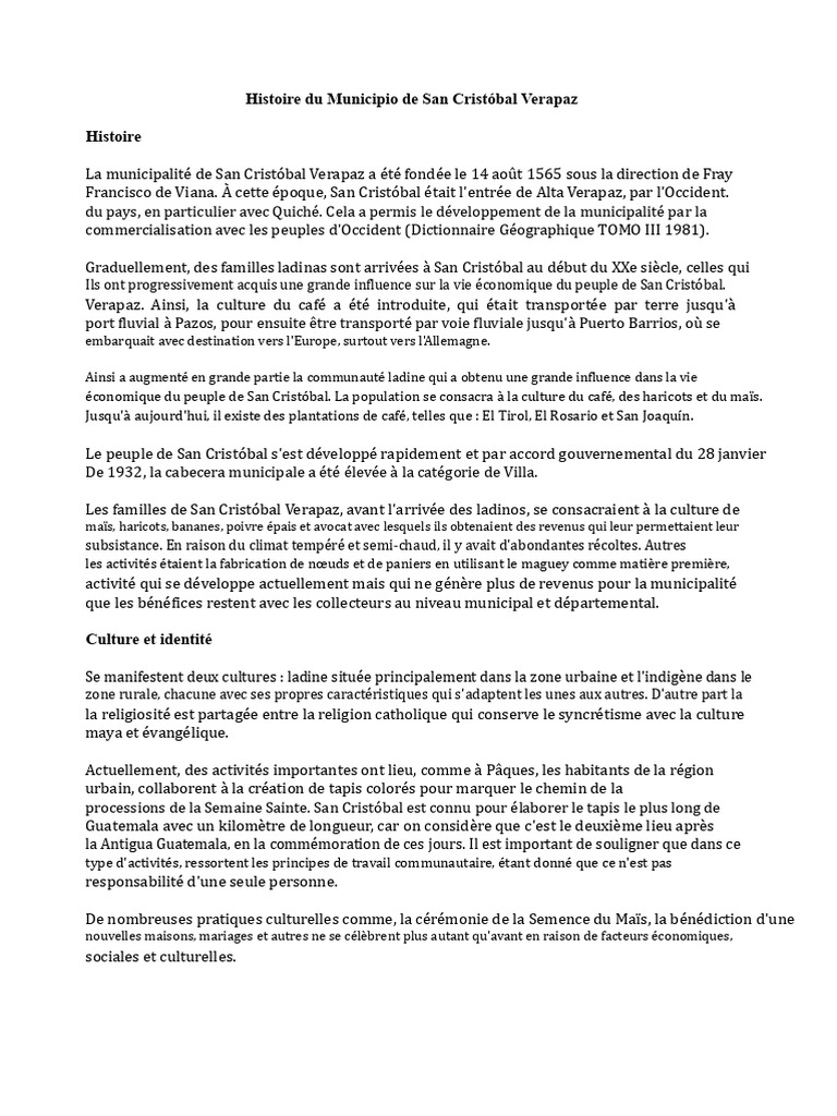 Histoire et culture de San Cristóbal Verapaz | PDF