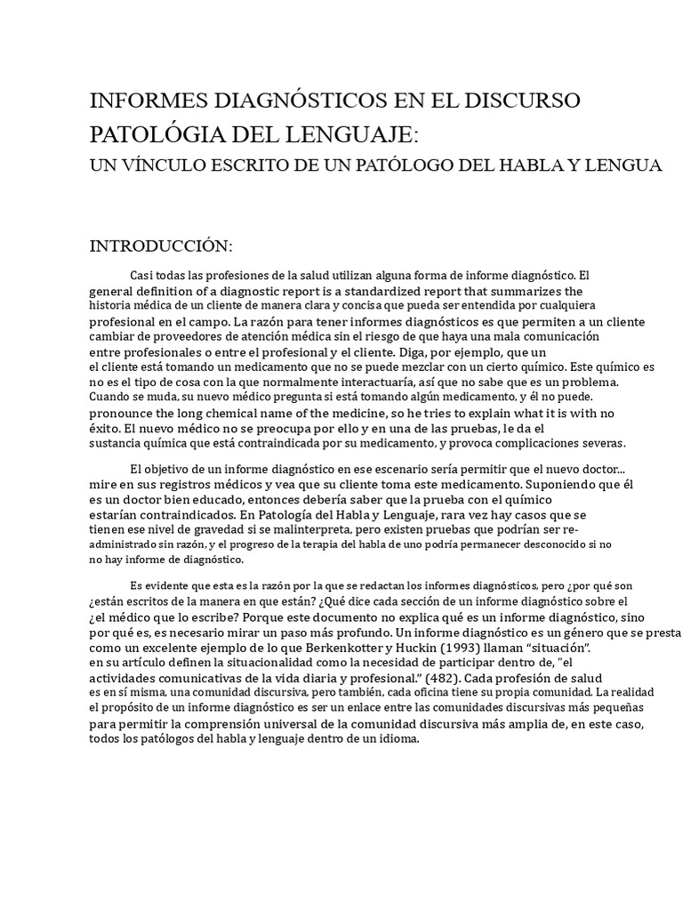 Informes de Diagnóstico en Patología Del Habla y Lenguaje | PDF ...