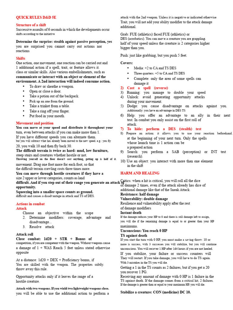D&D 5E Quick Combat Rules Guide | PDF