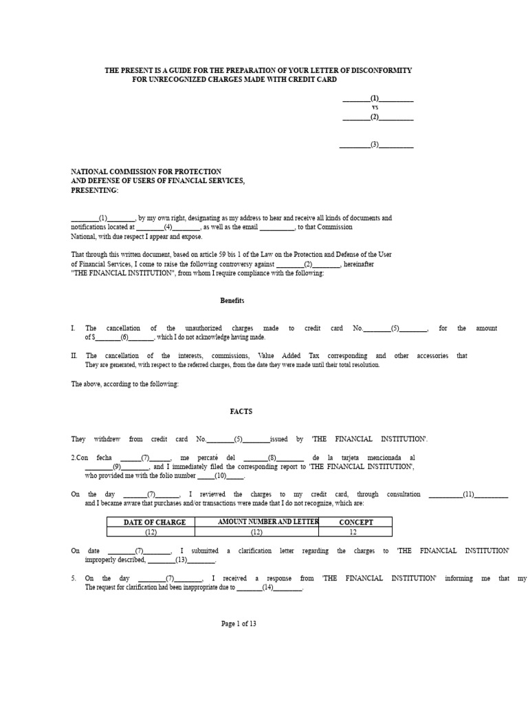 Letter Template for Disputed Charges | PDF | Cheque