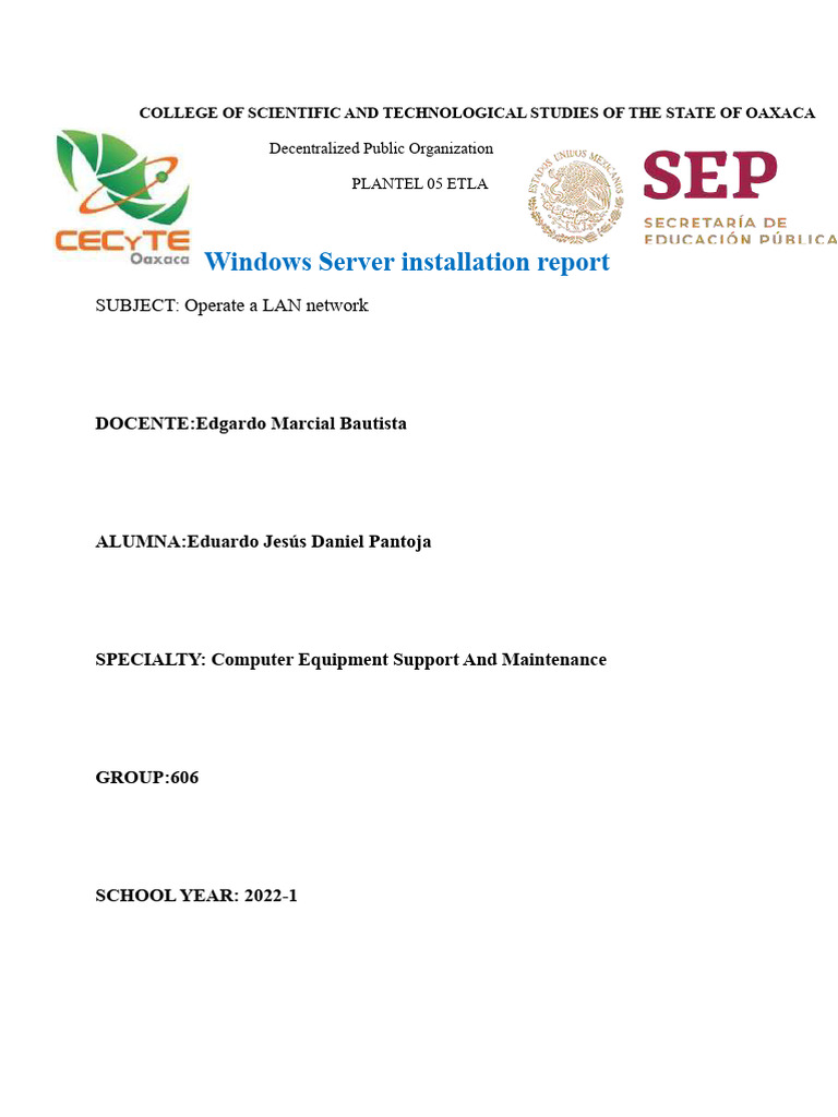Windows Server Installation Report | PDF | Microsoft Windows | Server ...