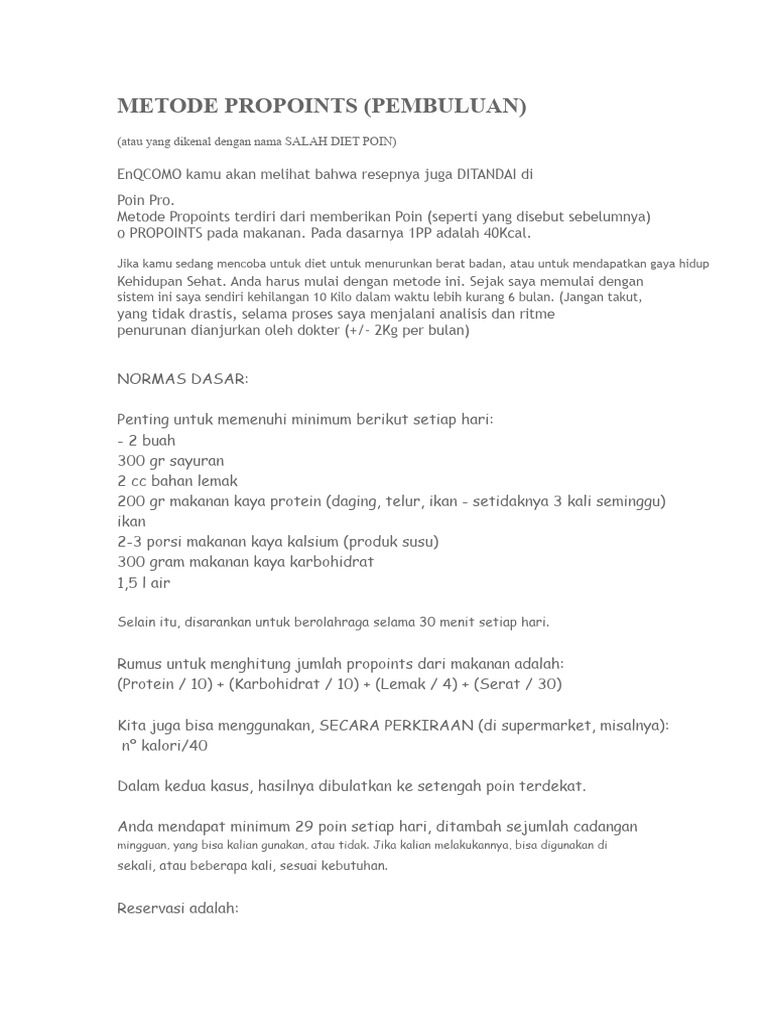 Panduan Diet ProPoints untuk Penurunan Berat | PDF
