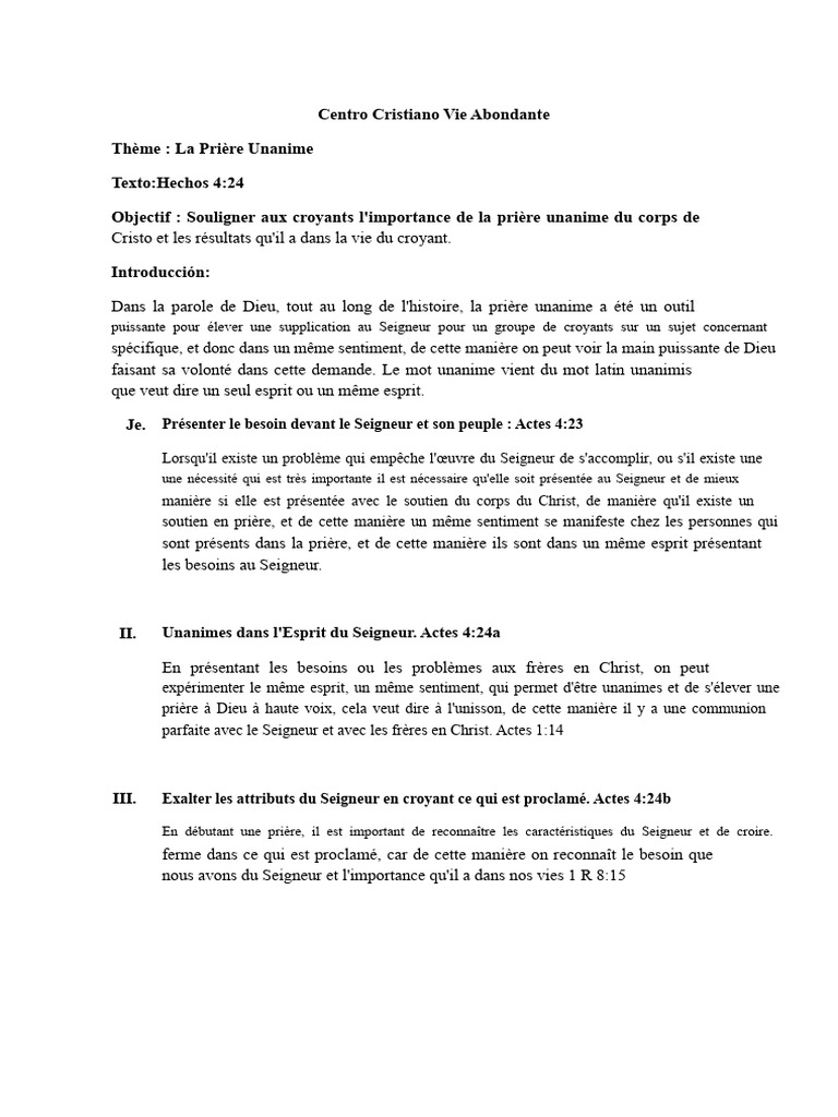 Importance de la Prière Unanime | PDF | Prière | Dieu