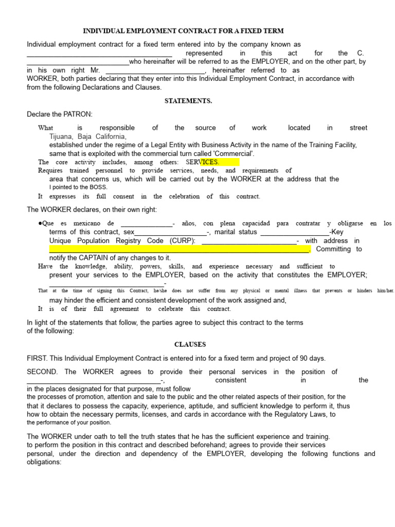 Editable Employment Contract | PDF | Employment | Labour Law