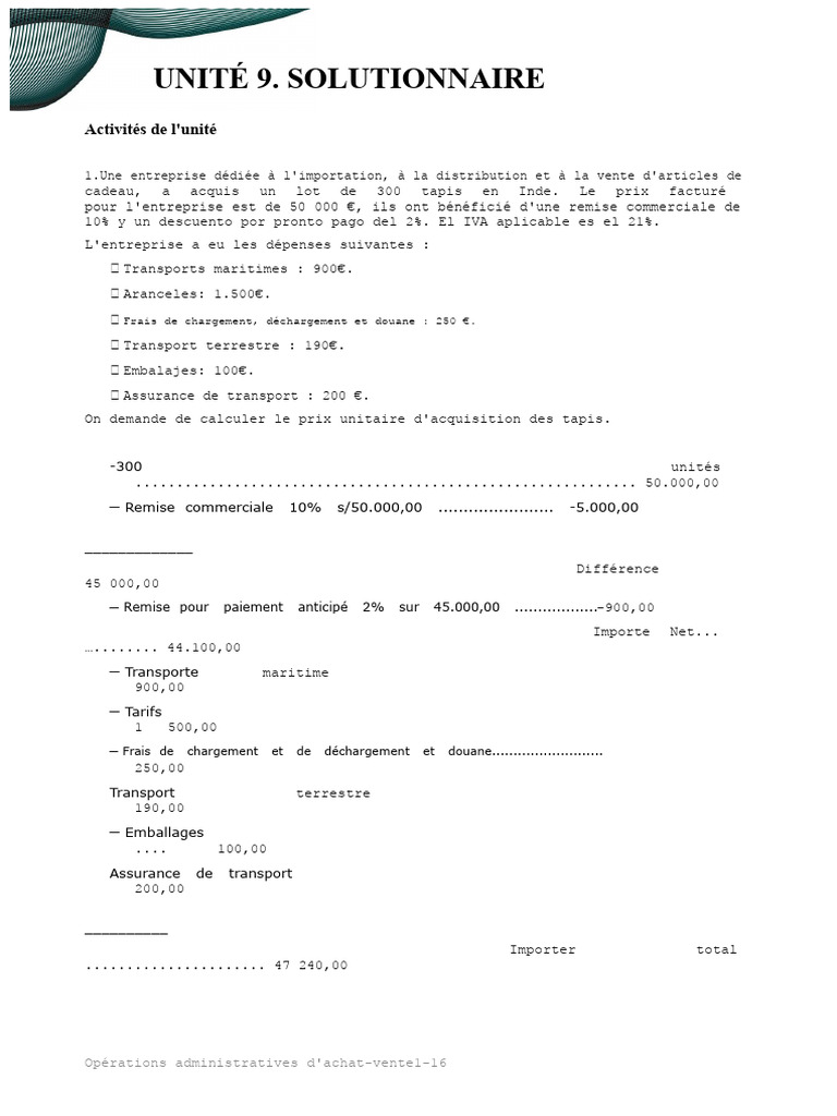 Calcul du prix unitaire d'acquisition | PDF | Facture | Business