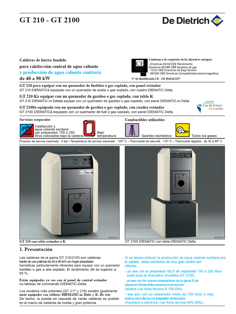 Ficha Técnica de DIETRICH GT 210 PDF Uso eficiente de energía Agua — free download