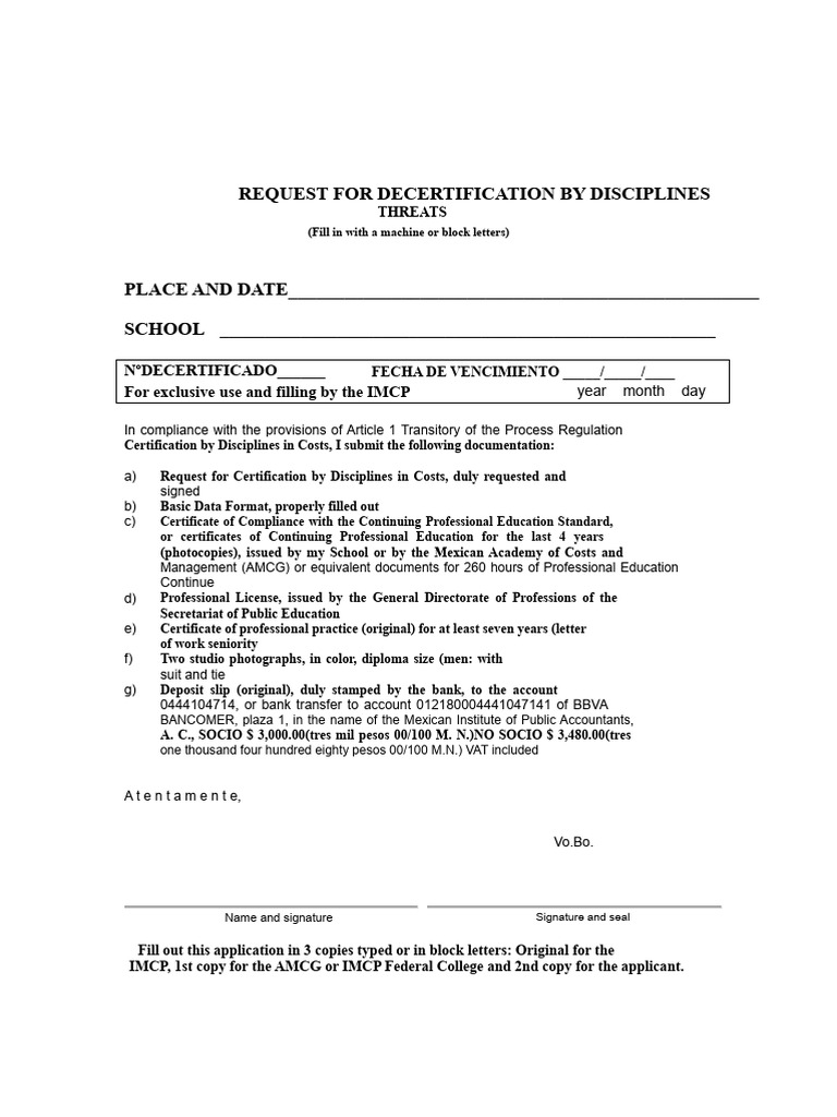 Request for Decertification Process | PDF