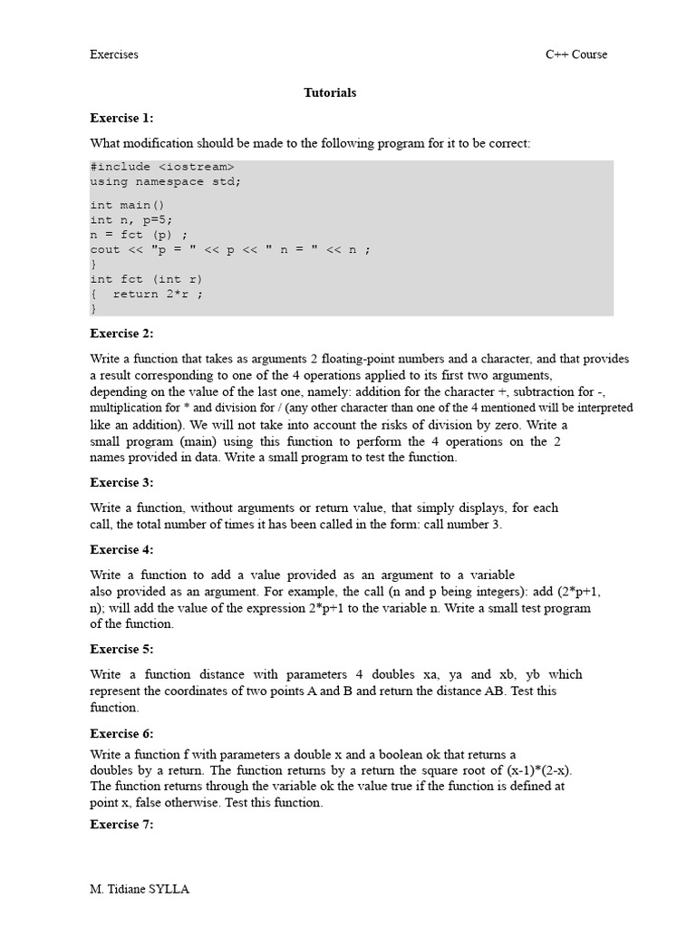 C++ Exercises for Function Development | PDF | C++ | Object Oriented ...