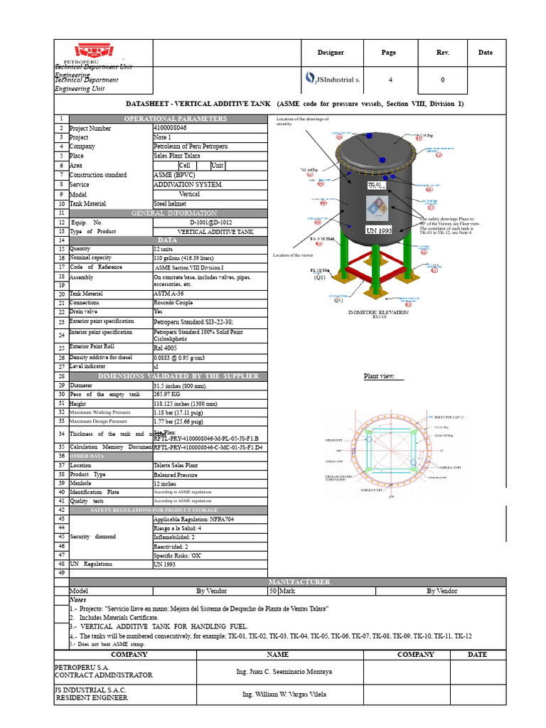 Vertical Additive Tank Datasheet | PDF | Mechanical Engineering