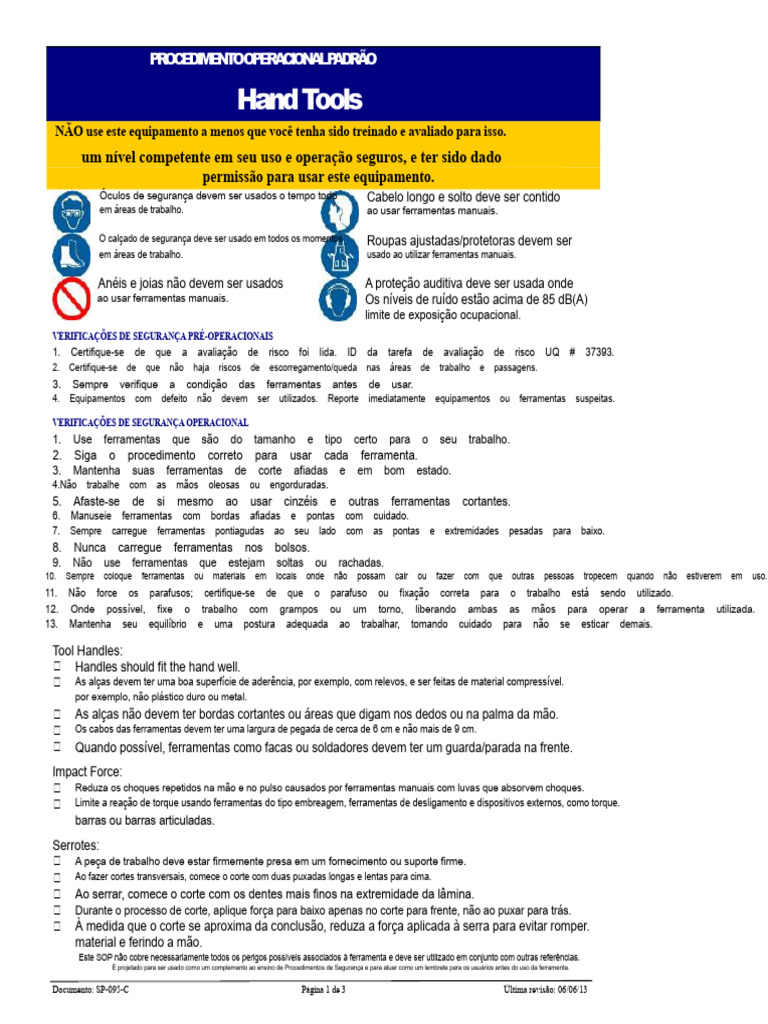 Segurança no Uso de Ferramentas Manuais | PDF | Martelo | Faca