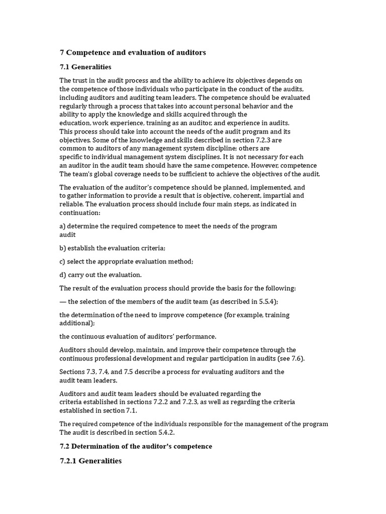 Auditor Competence Evaluation Guide | PDF | Audit | Evaluation