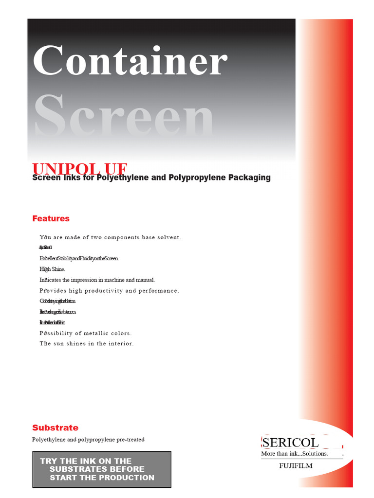 Unipol UF Screen Inks for Plastics | PDF | Ink | Color