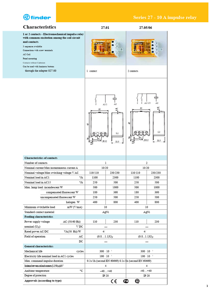 Series 27 - 10A Electromechanical Relay | PDF | Relay | Alternating Current
