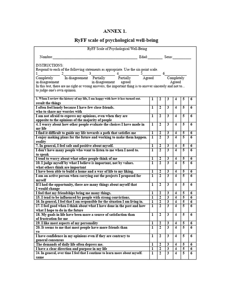 RyFF Psychological Well-Being Scale Guide | PDF | Well Being | Psychology