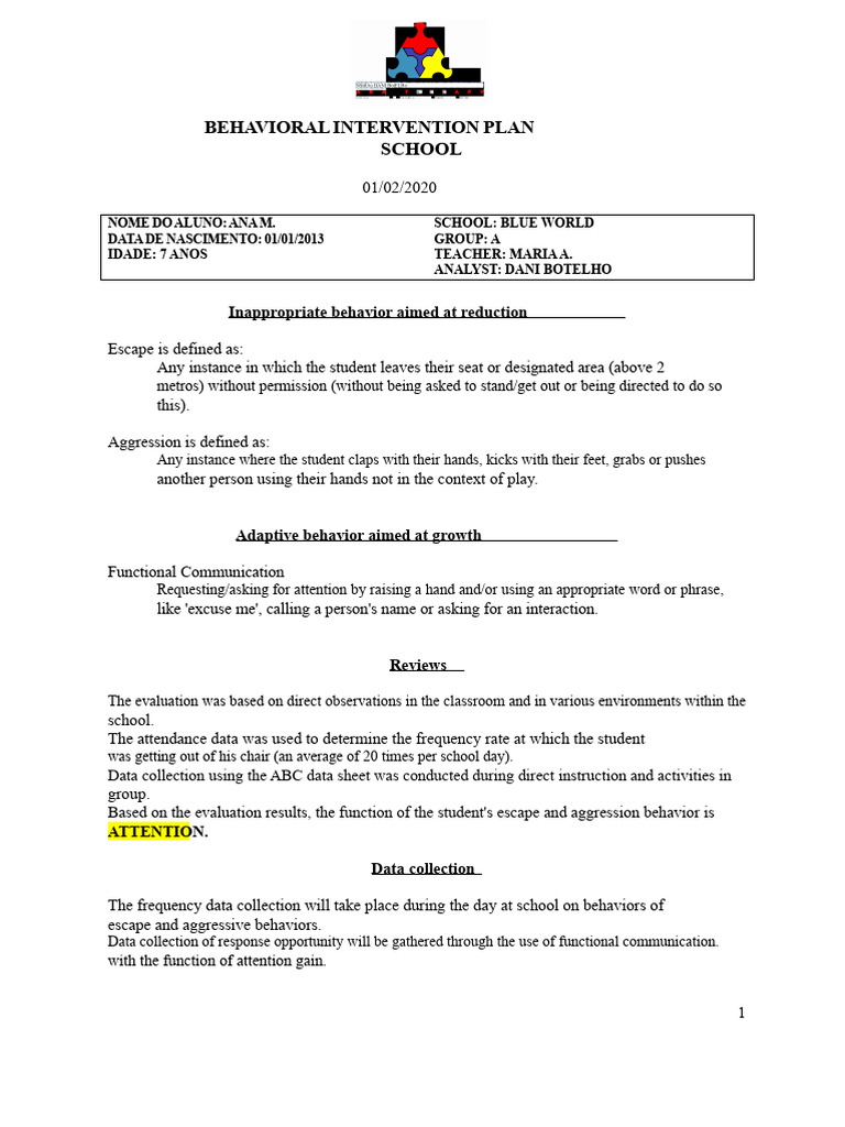 Behavioral Intervention Plan for Ana M. | PDF | Teachers | Communication