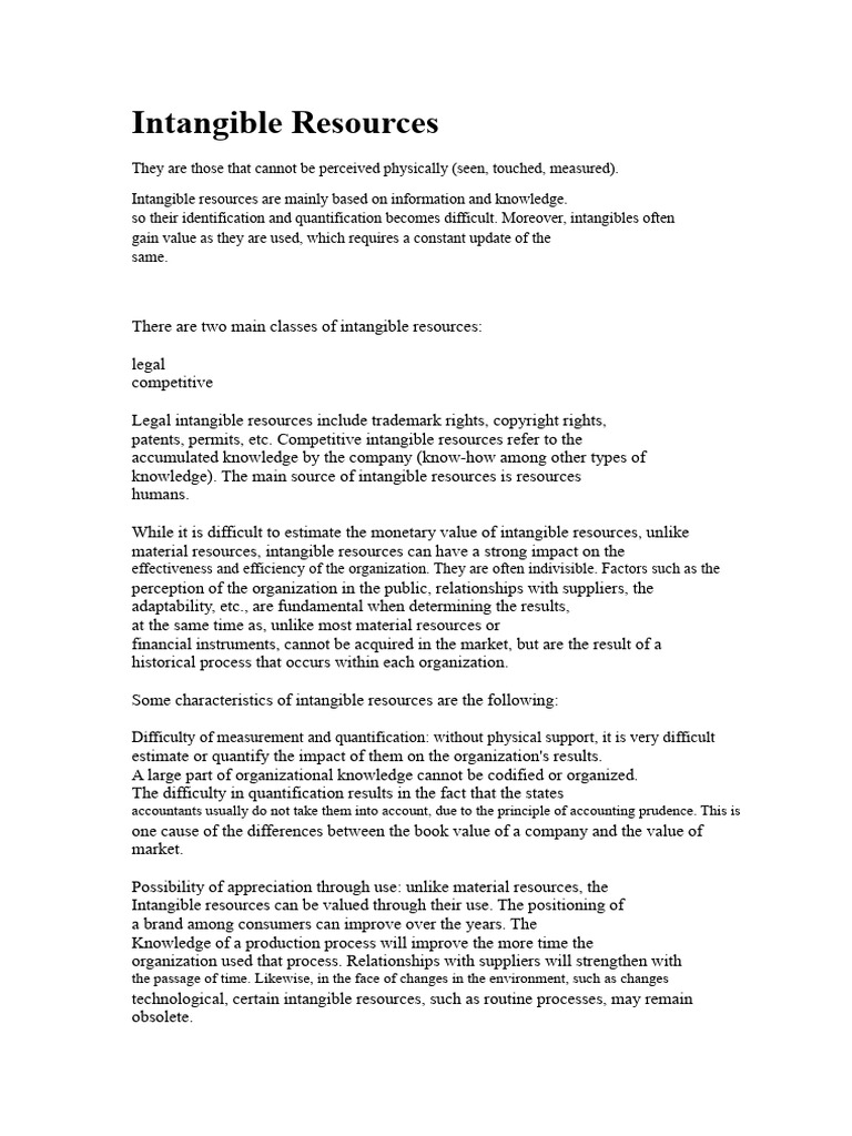 Understanding Intangible Resources | PDF | Intangible Asset | Valuation ...