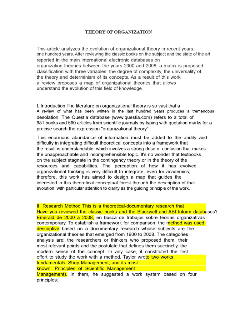 Evolution of Organizational Theory | PDF | Bureaucracy | Max Weber