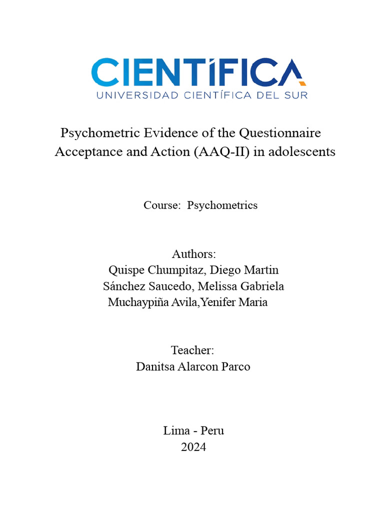 Psychometric Evidence of The Acceptance and Action Questionnaire (AAQ ...
