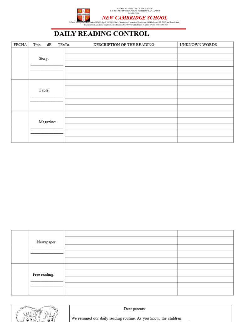 Daily Reading Control for Students | PDF