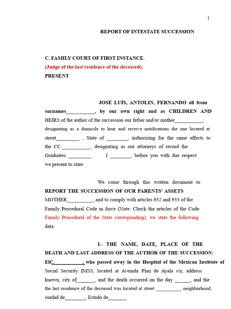 Intestate Succession Report Template | PDF | Inheritance | Complaint