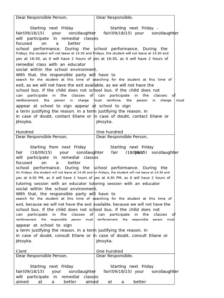 Remedial Classes Notification for Students | PDF