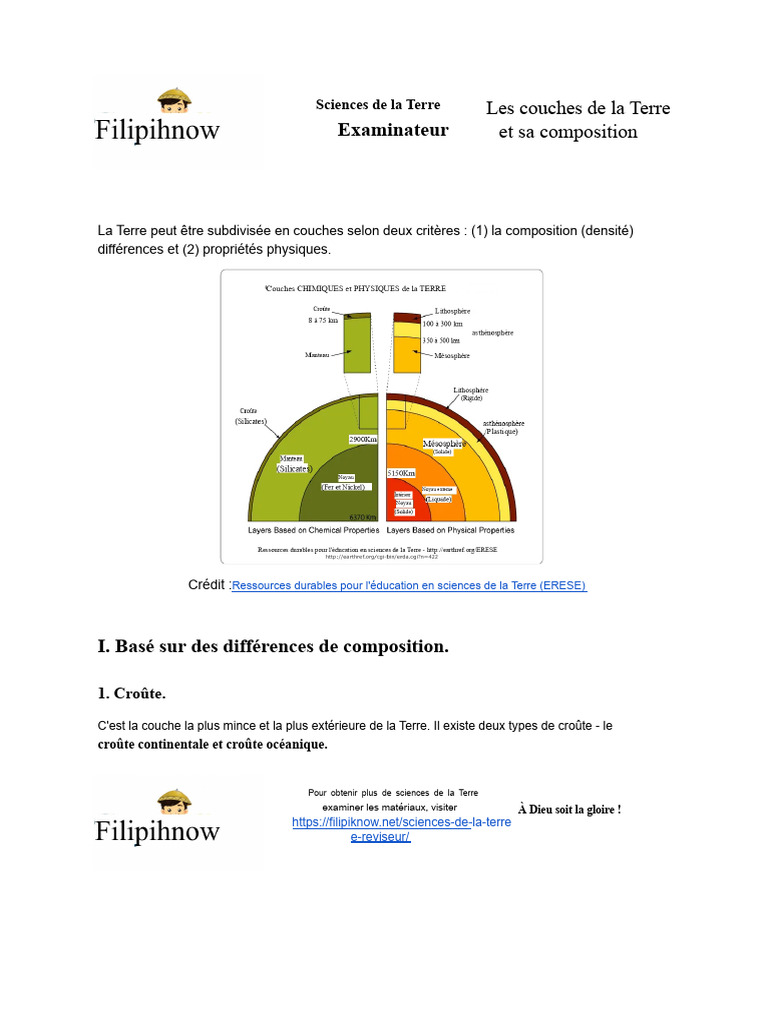 Couches de la Terre et leur composition | PDF | Croûte terrestre | Terre