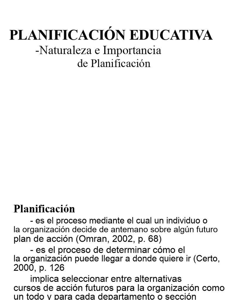 Importancia de la Planificación Educativa | PDF | Planificación | Toma ...