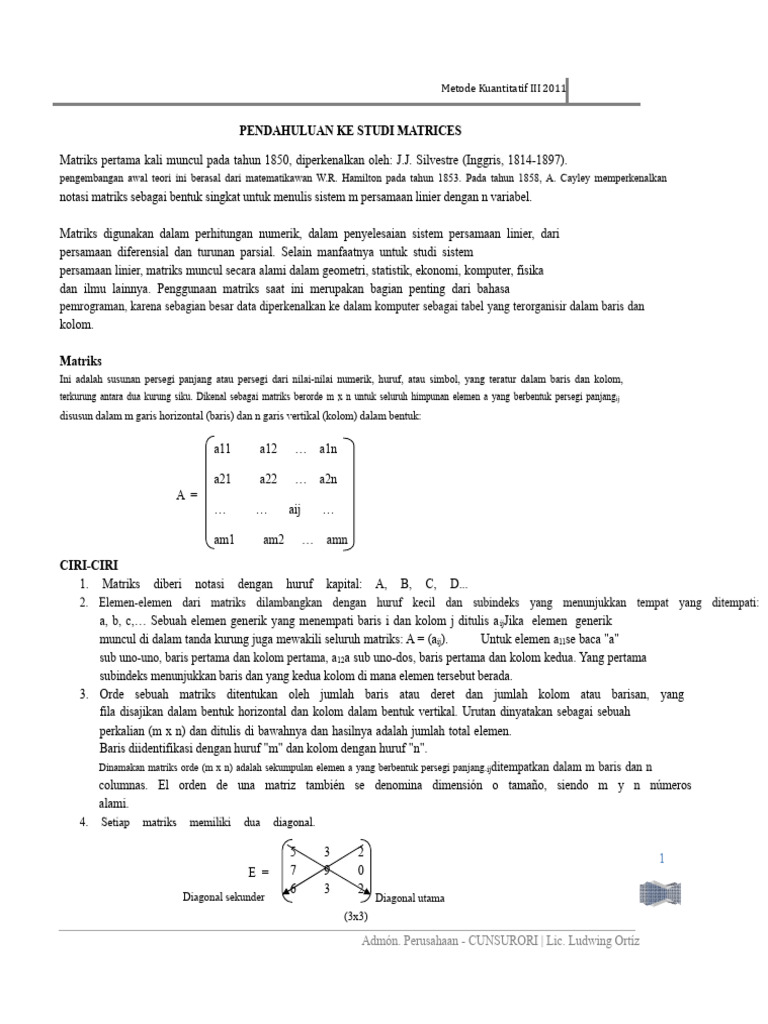 Pengenalan dan Jenis-Jenis Matriks | PDF
