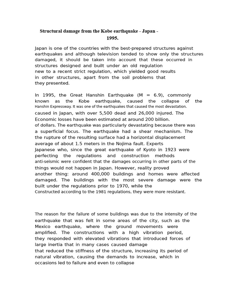 Kobe Earthquake 1995: Structural Damage Analysis | PDF | Beam ...