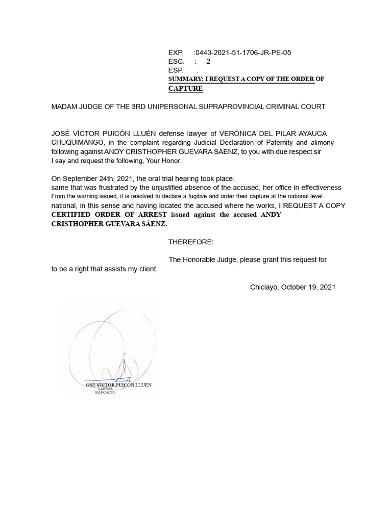 Request for Arrest Order Copy | PDF