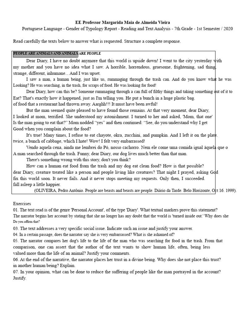Personal Report - Text Analysis - 7th Grade 1st - Term 2016 | PDF ...